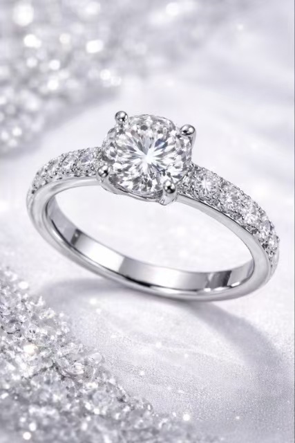 PT900 天然ダイヤモンド 1.2ct / モアサナイト サイドストーン リング