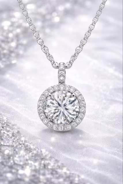 PT900 天然ダイヤモンド 1.2ct / モアサナイト ヘイローネックレス
